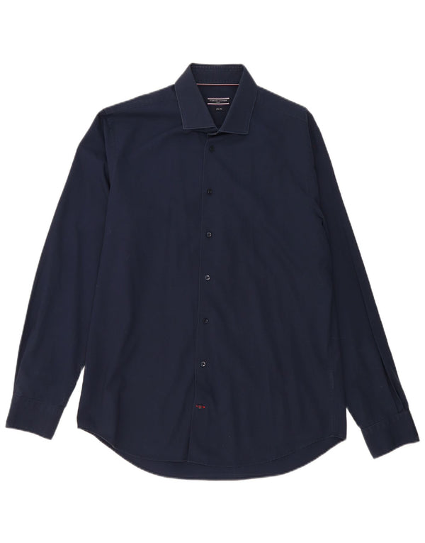 Tommy Hilfiger Mens Tailored Slim Fit Shirt Size 42 16 1/2 Large Navy Blue