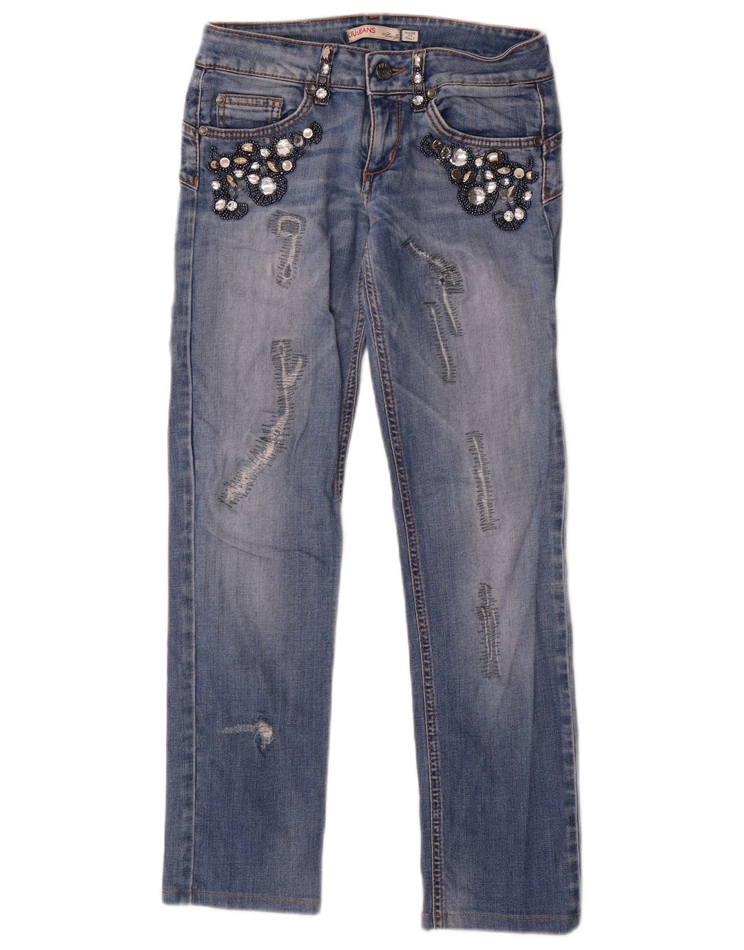Liu Jo Womens Distressed Straight Jeans W26 L27 Blue