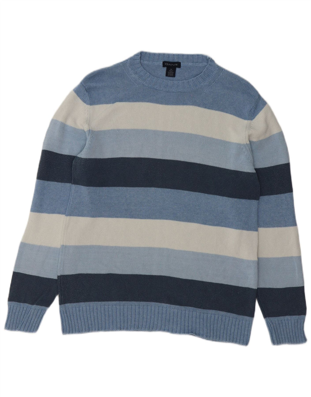 Gant Mens Crew Neck Jumper Sweater Medium Blue Striped Cotton