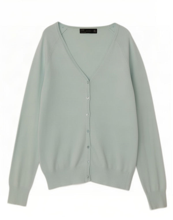 Zara Womens Cardigan Sweater UK 14 Large Blue Cotton