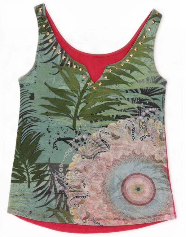 Desigual Womens Crop Vest Top UK 8 Small Multicoloured Floral Cotton