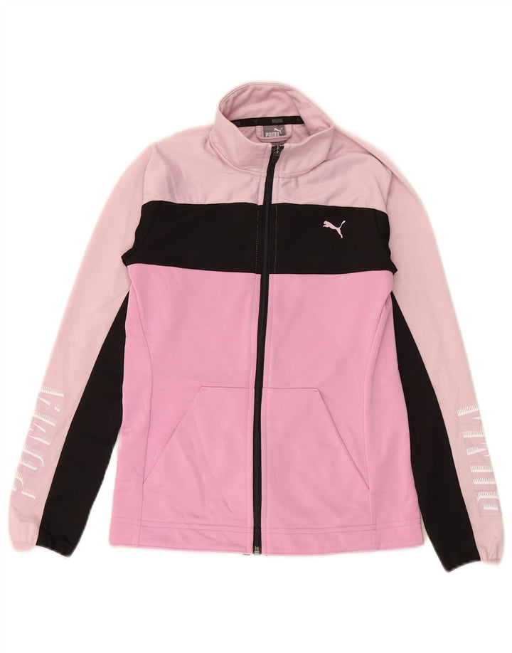 PUMA Girls Graphic Tracksuit Top Jacket 11-12 Years Pink Colourblock