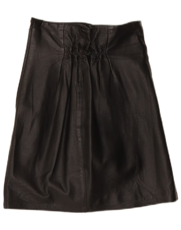 Vintage Womens High Waist Leather Skirt IT 44 Medium W25  Black Leather