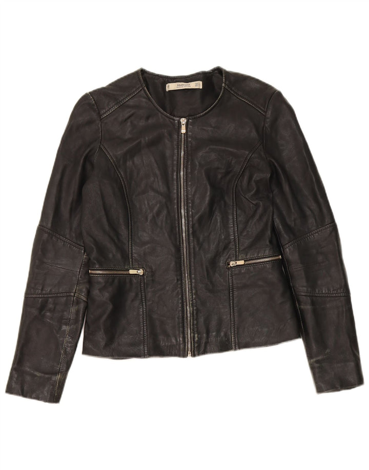 Mango Womens Crop Leather Jacket UK 10 Small Black