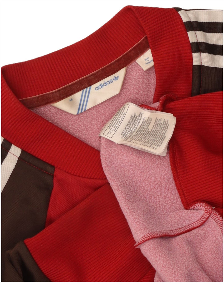 Adidas Womens Tracksuit Top Jacket IT 46 Large Red Colourblock Polyamide