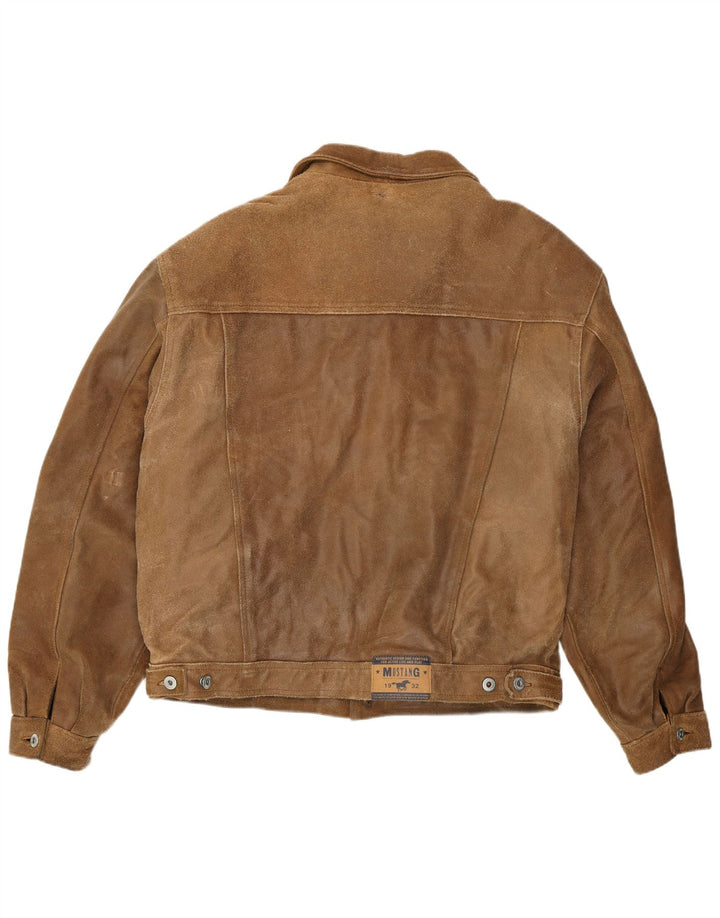 Mustang Mens Bomber Leather Jacket UK 42 XL Brown