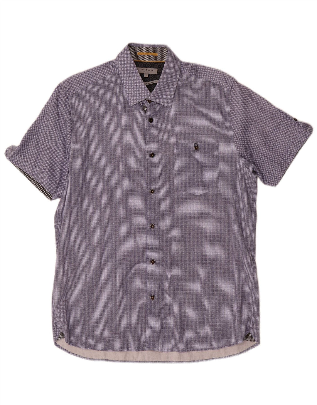 Ted Baker Mens Short Sleeve Shirt Size 4 Large Navy Blue Geometric Cotton