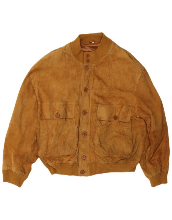 Vintage Mens Suede Bomber Jacket IT 54 2XL Brown Leather