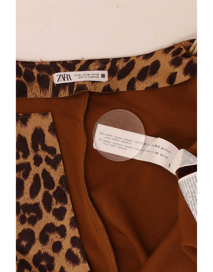 Zara Womens Open Overcoat UK 18 XL Brown Animal Print Polyester