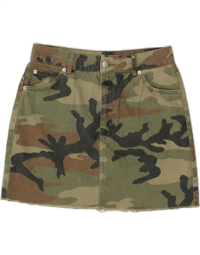 TOPSHOP Womens Denim Skirt UK 12 Medium W30  Khaki Camouflage Cotton | Vintage Topshop | Thrift | Second-Hand Topshop | Used Clothing | Messina Hembry 