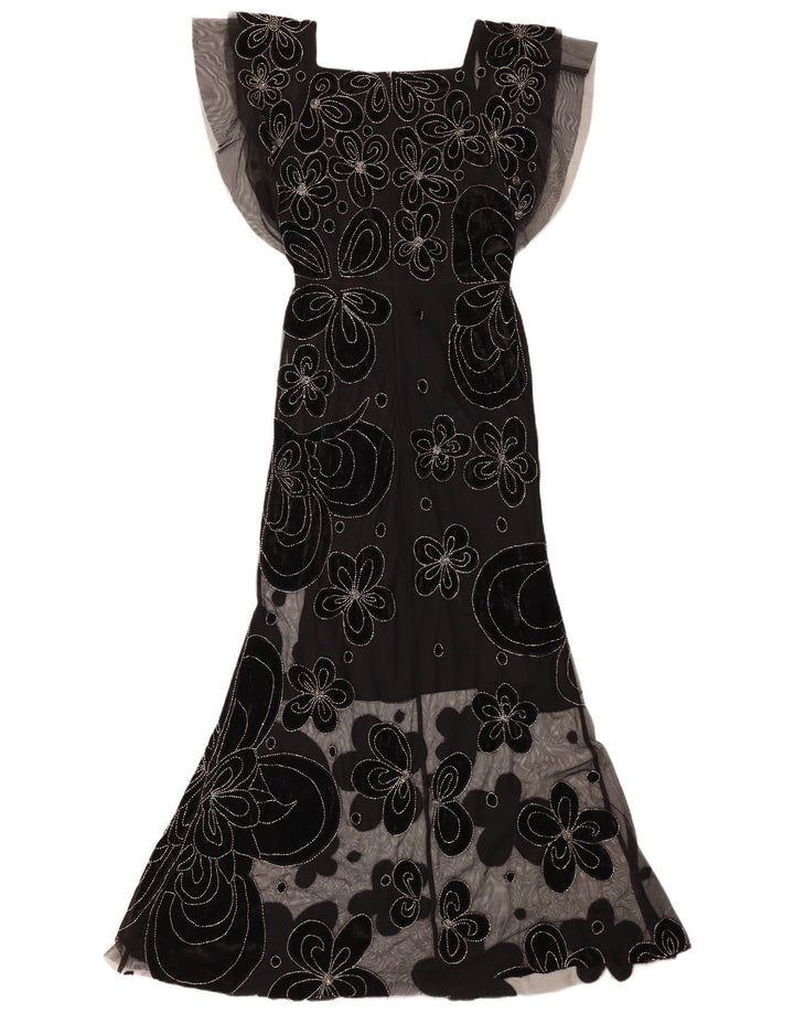 Virgos Lounge Womens Maxi Dress UK 8 Small Black Floral Polyester