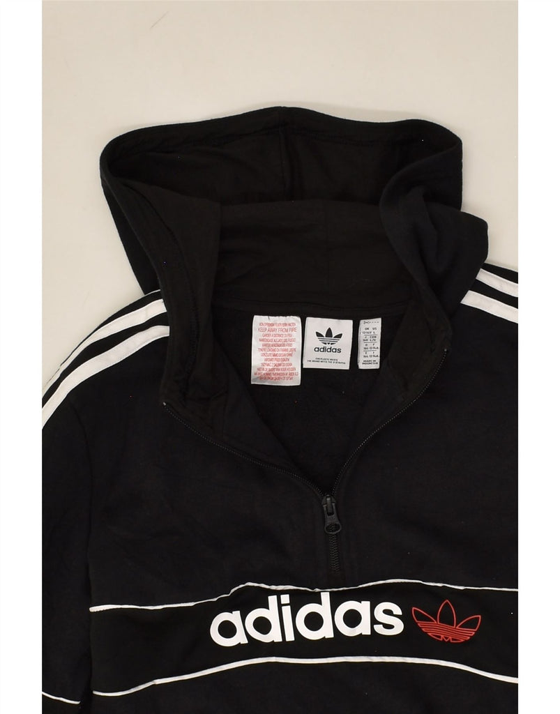 ADIDAS Boys Graphic Zip Neck Hoodie Jumper 13-14 Years Black Cotton | Vintage Adidas | Thrift | Second-Hand Adidas | Used Clothing | Messina Hembry 