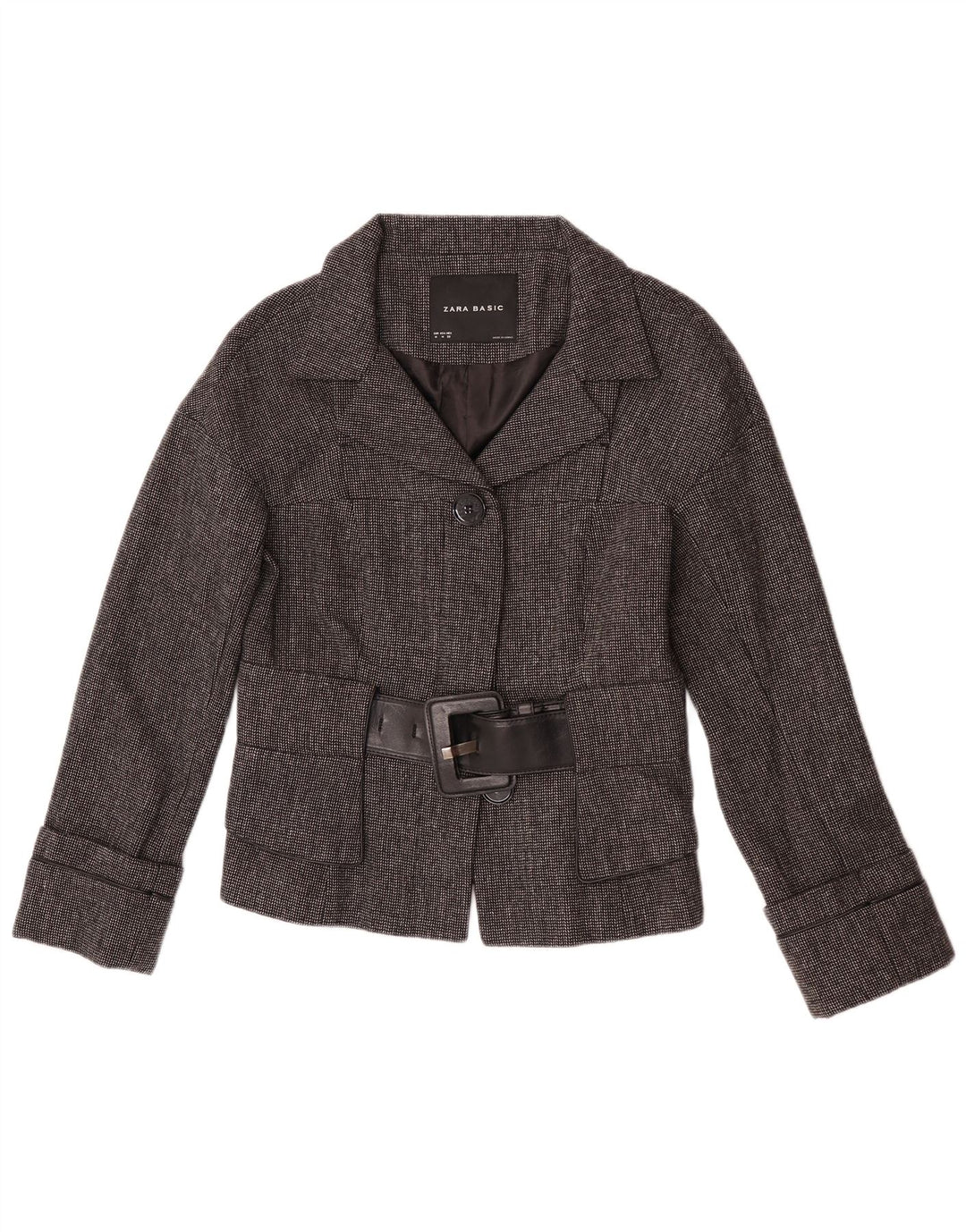 Zara Womens 2 Button Blazer Jacket UK 12 Medium Grey Herringbone