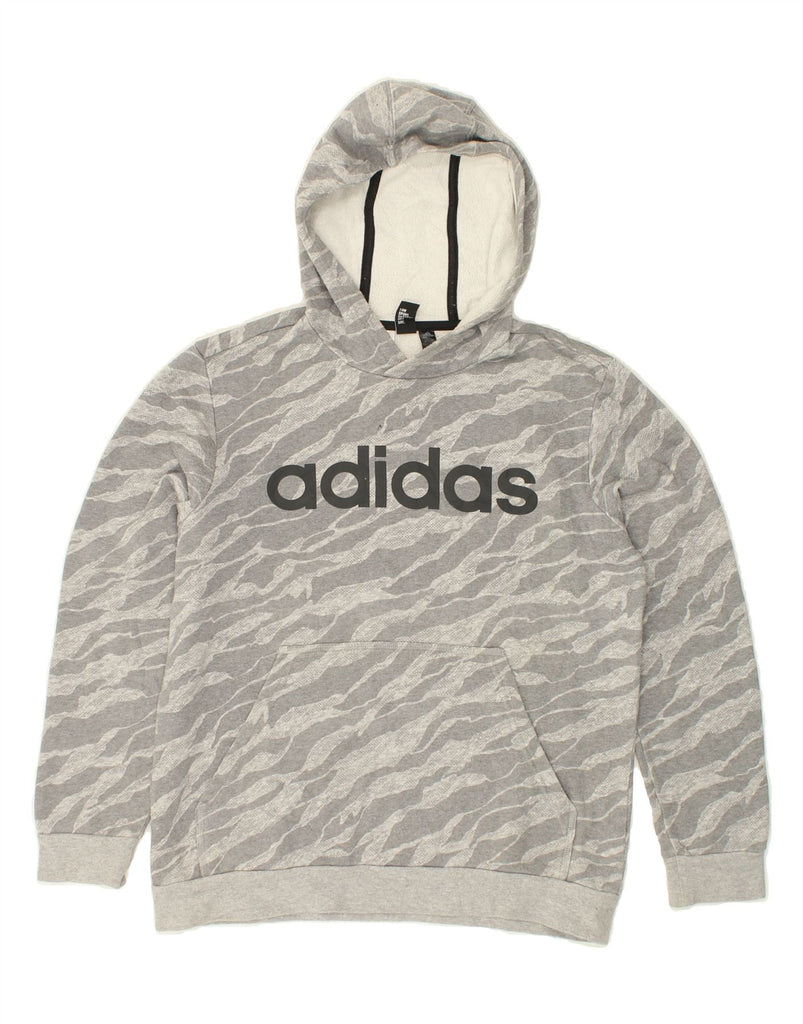 ADIDAS Boys Graphic Hoodie Jumper 13-14 Years Grey Camouflage Cotton Vintage Adidas and Second-Hand Adidas from Messina Hembry 