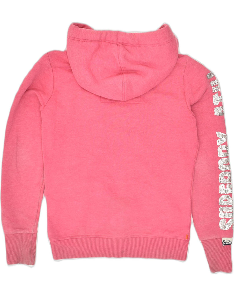 SUPERDRY Womens Graphic Zip Hoodie Sweater UK 10 Small Pink Cotton | Vintage Superdry | Thrift | Second-Hand Superdry | Used Clothing | Messina Hembry 