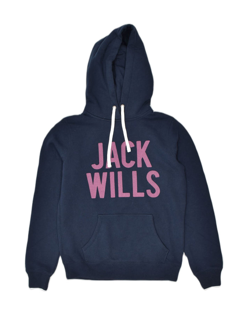 JACK WILLS Womens Graphic Hoodie Jumper UK 10 Small Navy Blue Cotton | Vintage | Thrift | Second-Hand | Used Clothing | Messina Hembry 