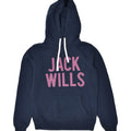 JACK WILLS Womens Graphic Hoodie Jumper UK 10 Small Navy Blue Cotton | Vintage | Thrift | Second-Hand | Used Clothing | Messina Hembry 