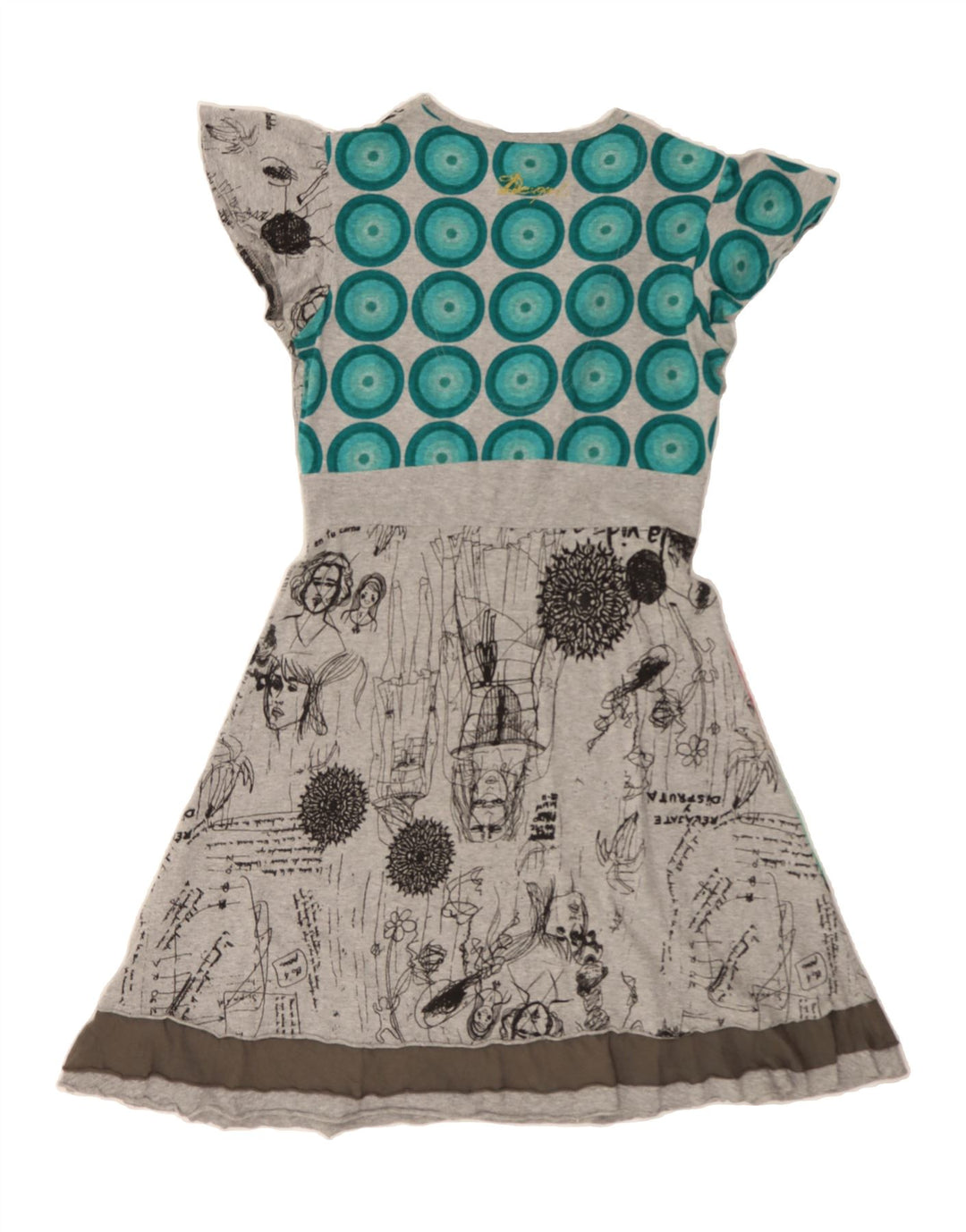 DESIGUAL Womens Abstract Pattern Graphic A-Line Dress UK 14 Large Grey