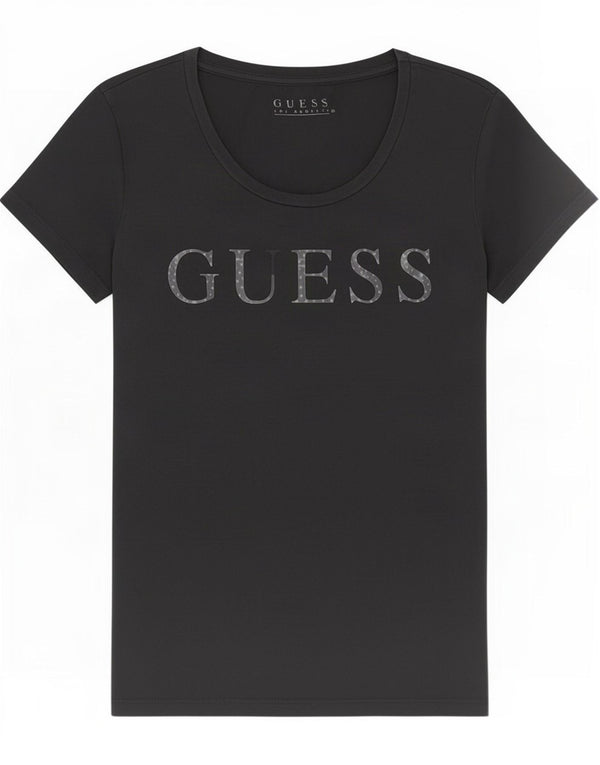 Guess Womens Graphic T-Shirt Top UK 6 XS Black Cotton