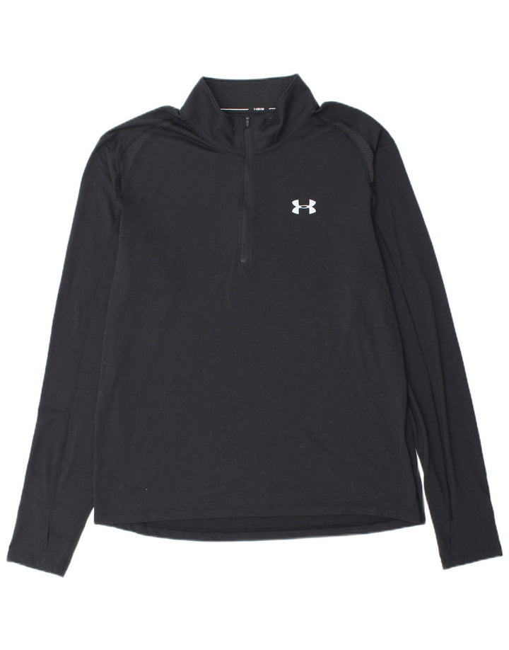 UNDER ARMOUR Mens Heat Gear Zip Neck Pullover Tracksuit Top XL Black