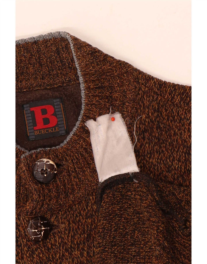 Bueckle Mens Cardigan Sweater Large Brown Flecked Wool