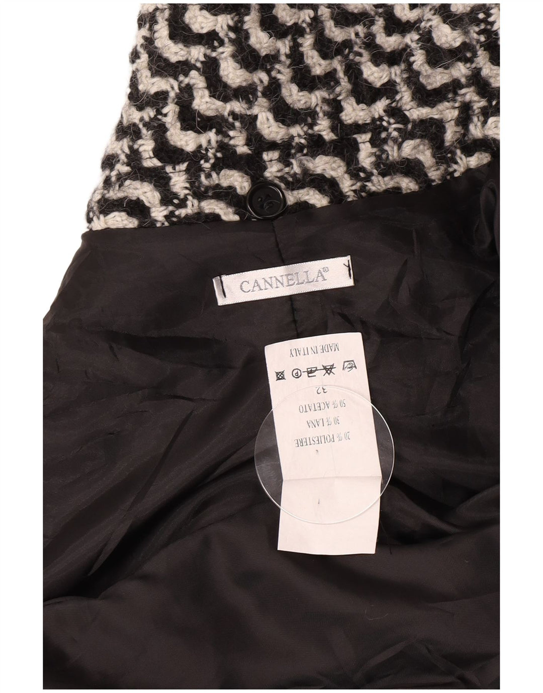 Vintage Womens Overcoat IT 50 XL Black Geometric Acetate