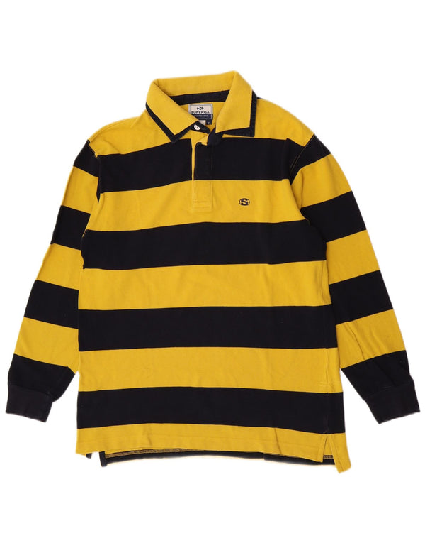 Superga Mens Long Sleeve Polo Shirt XL Yellow Striped Cotton