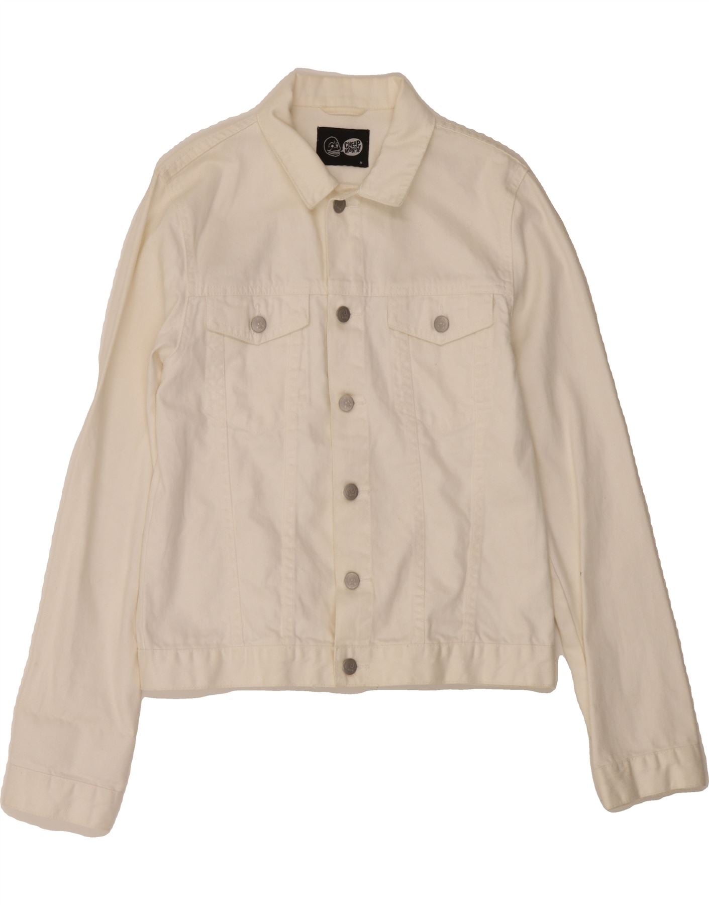 CHEAP MONDAY Womens Denim Jacket UK 14 Medium Off White Cotton