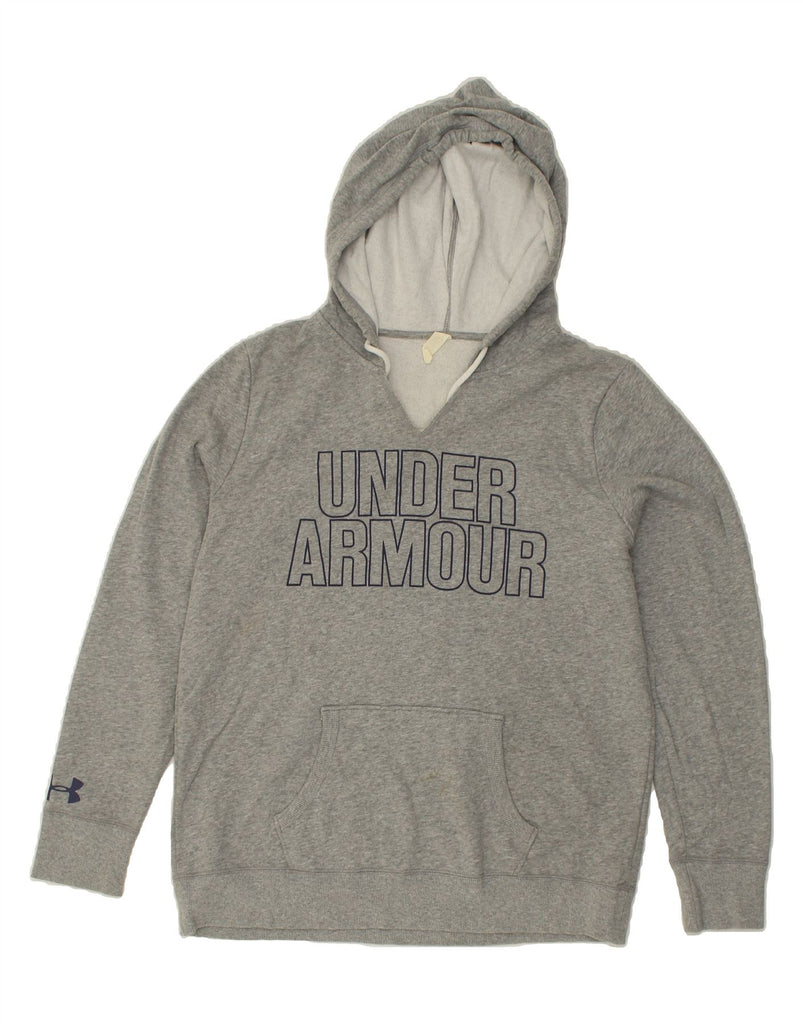 UNDER ARMOUR Womens Graphic Hoodie Jumper UK 16 Large Grey Cotton | Vintage Under Armour | Thrift | Second-Hand Under Armour | Used Clothing | Messina Hembry 