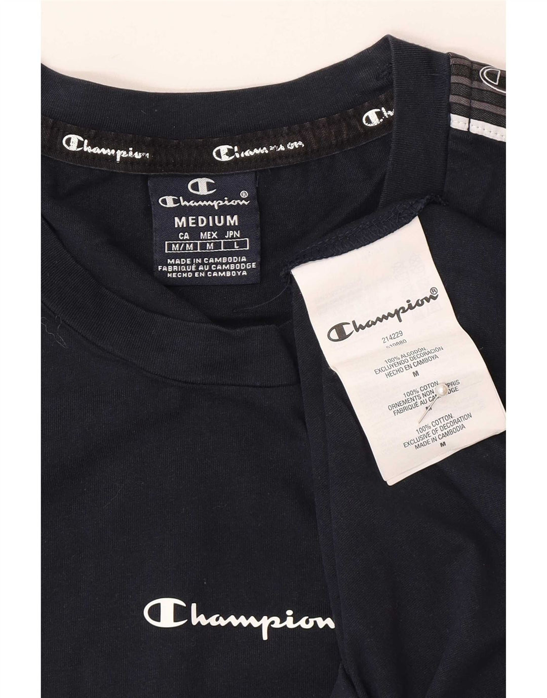 Champion Mens Graphic T-Shirt Top Medium Navy Blue Cotton