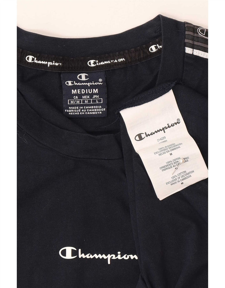 Champion Mens Graphic T-Shirt Top Medium Navy Blue Cotton