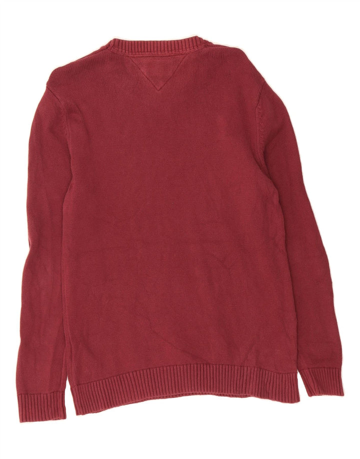 TOMMY HILFIGER Mens Crew Neck Jumper Sweater Medium Burgundy Cotton Vintage Tommy Hilfiger and Second-Hand Tommy Hilfiger from Messina Hembry 