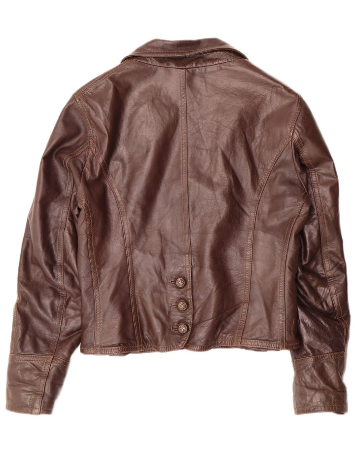 Sandro Ferrone Womens Crop Leather Jacket UK 18 XL Brown