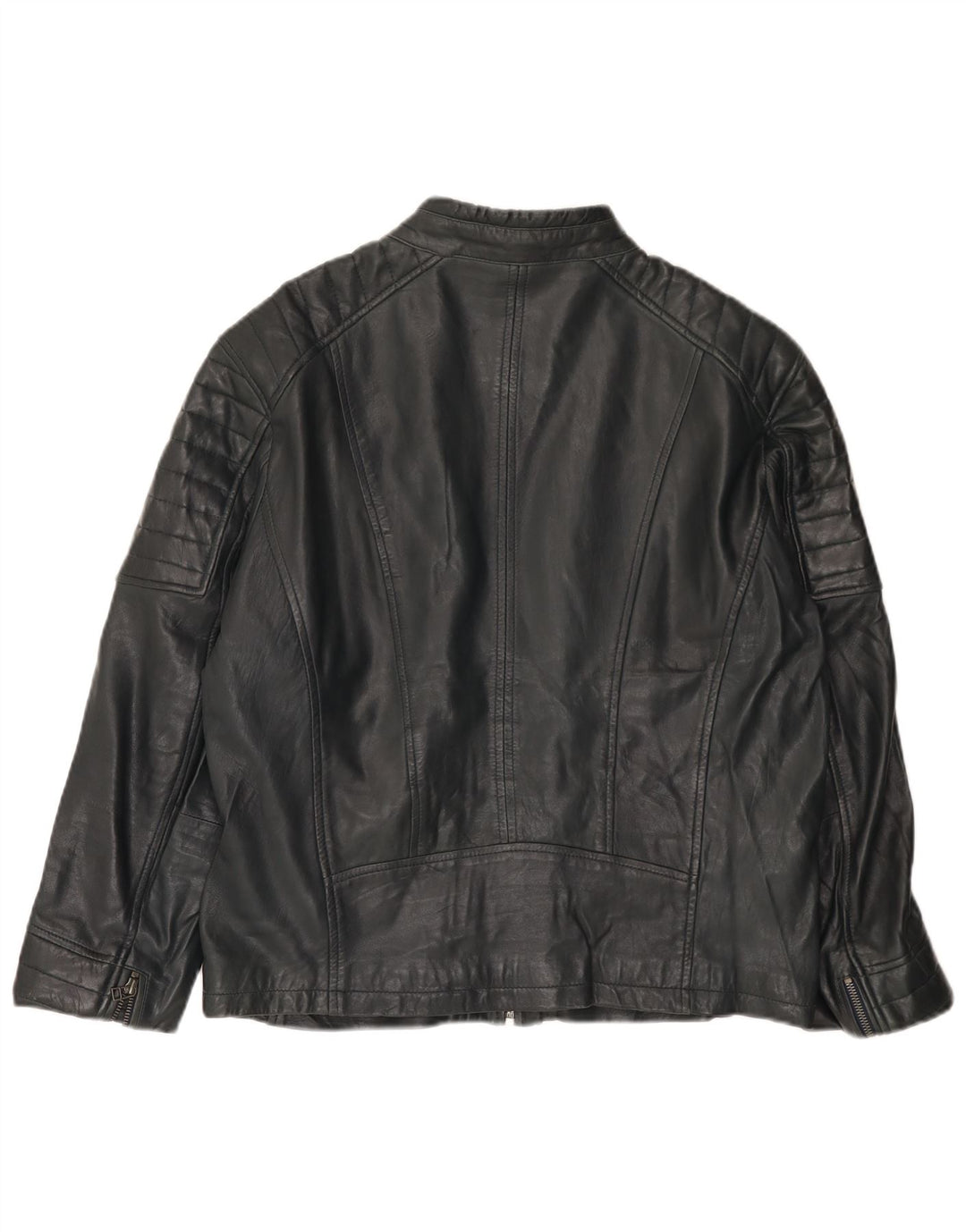 Rockhill Womens Leather Biker Jacket EU 54 5XL Navy Blue Lambskin