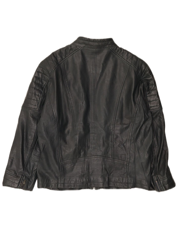 Rockhill Womens Leather Biker Jacket EU 54 5XL Navy Blue Lambskin