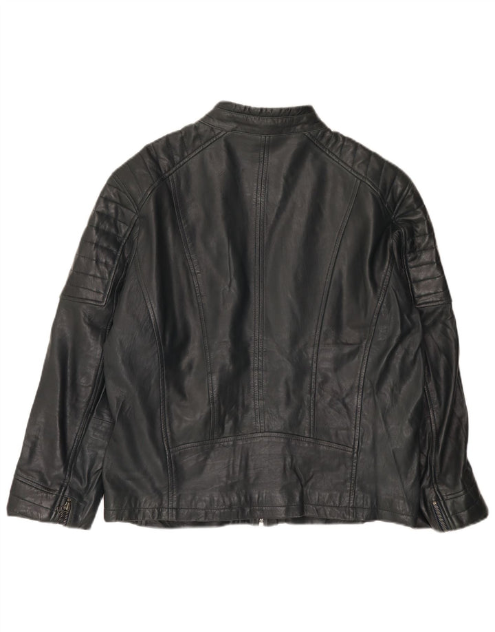 Rockhill Womens Leather Biker Jacket EU 54 5XL Navy Blue Lambskin