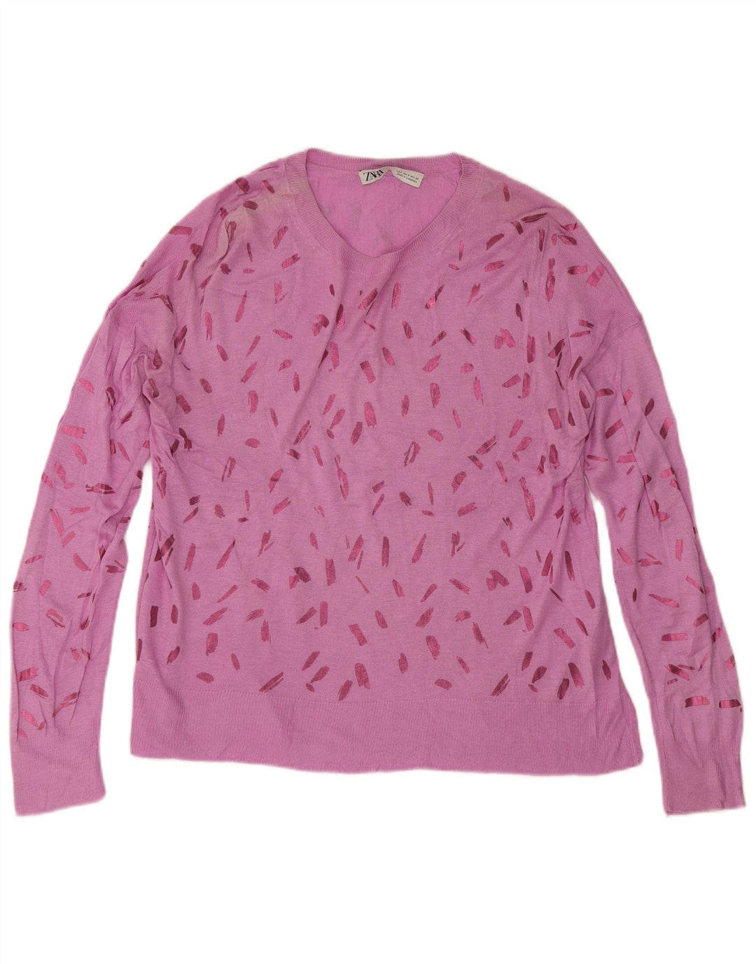 Zara Womens Abstract Pattern Boat Neck Jumper Sweater UK 10 Small Pink