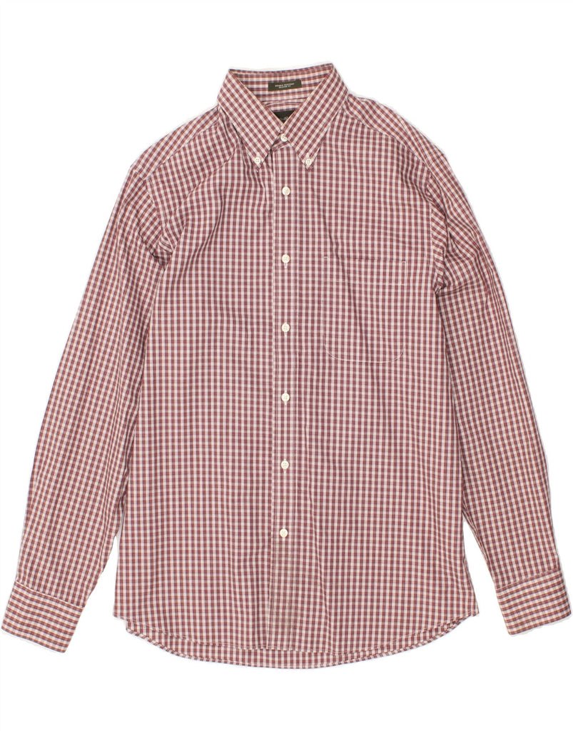 EDDIE BAUER Mens Relaxed Fit Shirt Medium Burgundy Check Cotton Vintage Eddie Bauer and Second-Hand Eddie Bauer from Messina Hembry 