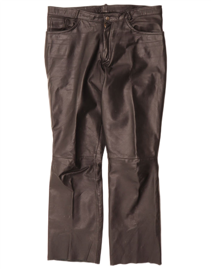 Vintage Mens Straight Leather Trousers W34 L32 Black