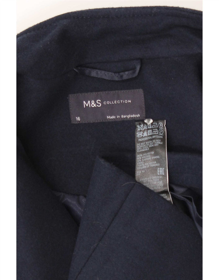 Marks & Spencer Womens Overcoat UK 16 Large Navy Blue Polyester