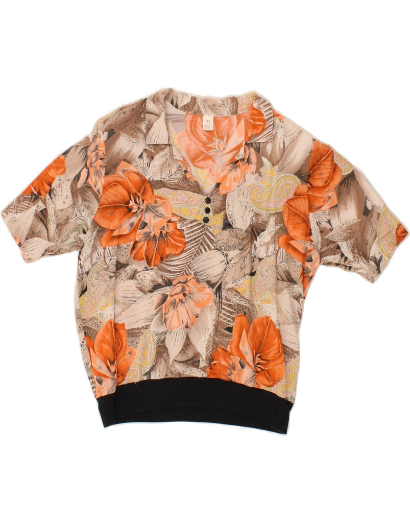 VINTAGE Womens Blouse Top IT 44 Medium Brown Floral Viscose Vintage Vintage and Second-Hand Vintage from Messina Hembry 