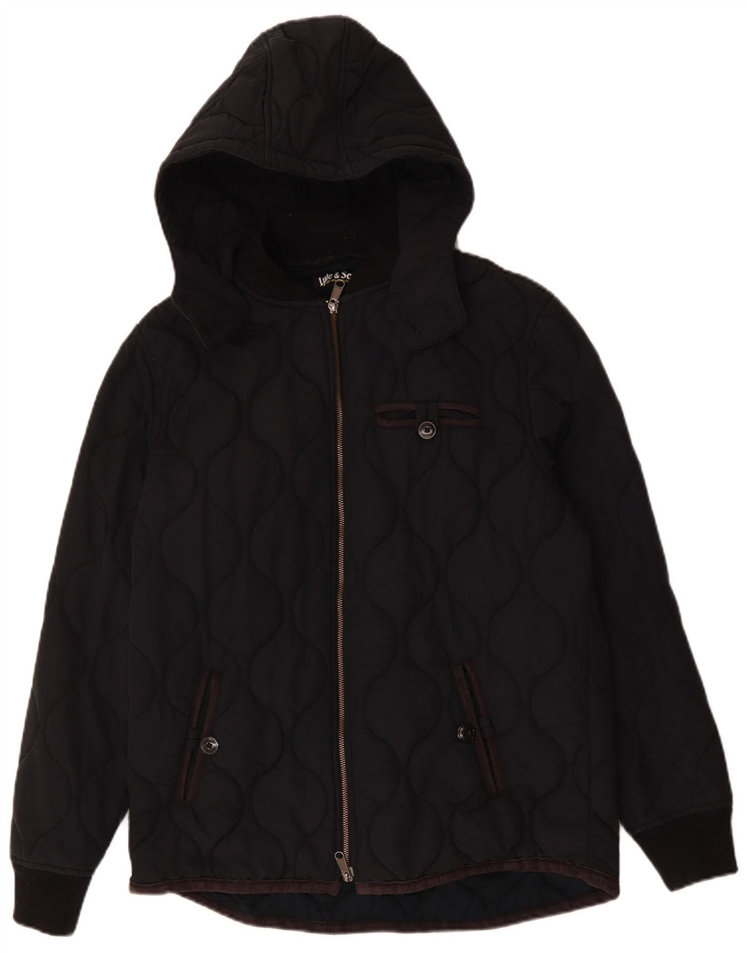 LYLE & SCOTT Mens Hooded Padded Jacket UK 40 Large Black Cotton