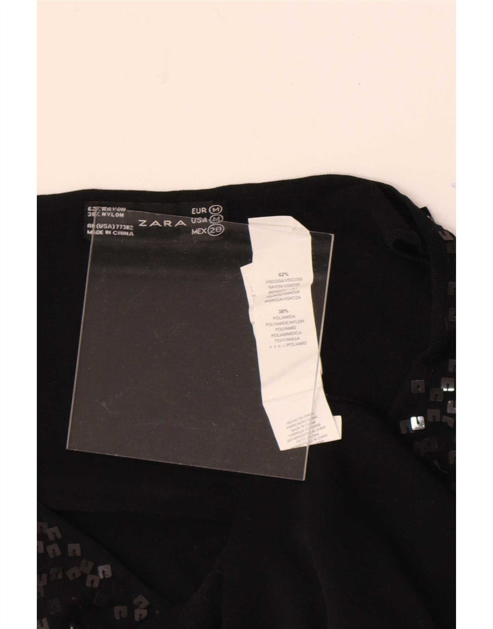 Zara Womens Sleeveless Blouse Top UK 12 Medium Black Flecked Viscose