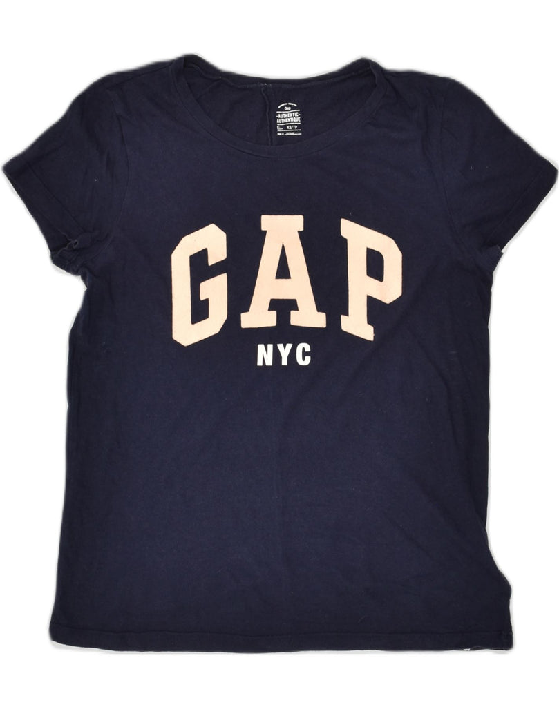 GAP Womens Graphic T-Shirt Top UK 6 XS Navy Blue Cotton | Vintage Gap | Thrift | Second-Hand Gap | Used Clothing | Messina Hembry 