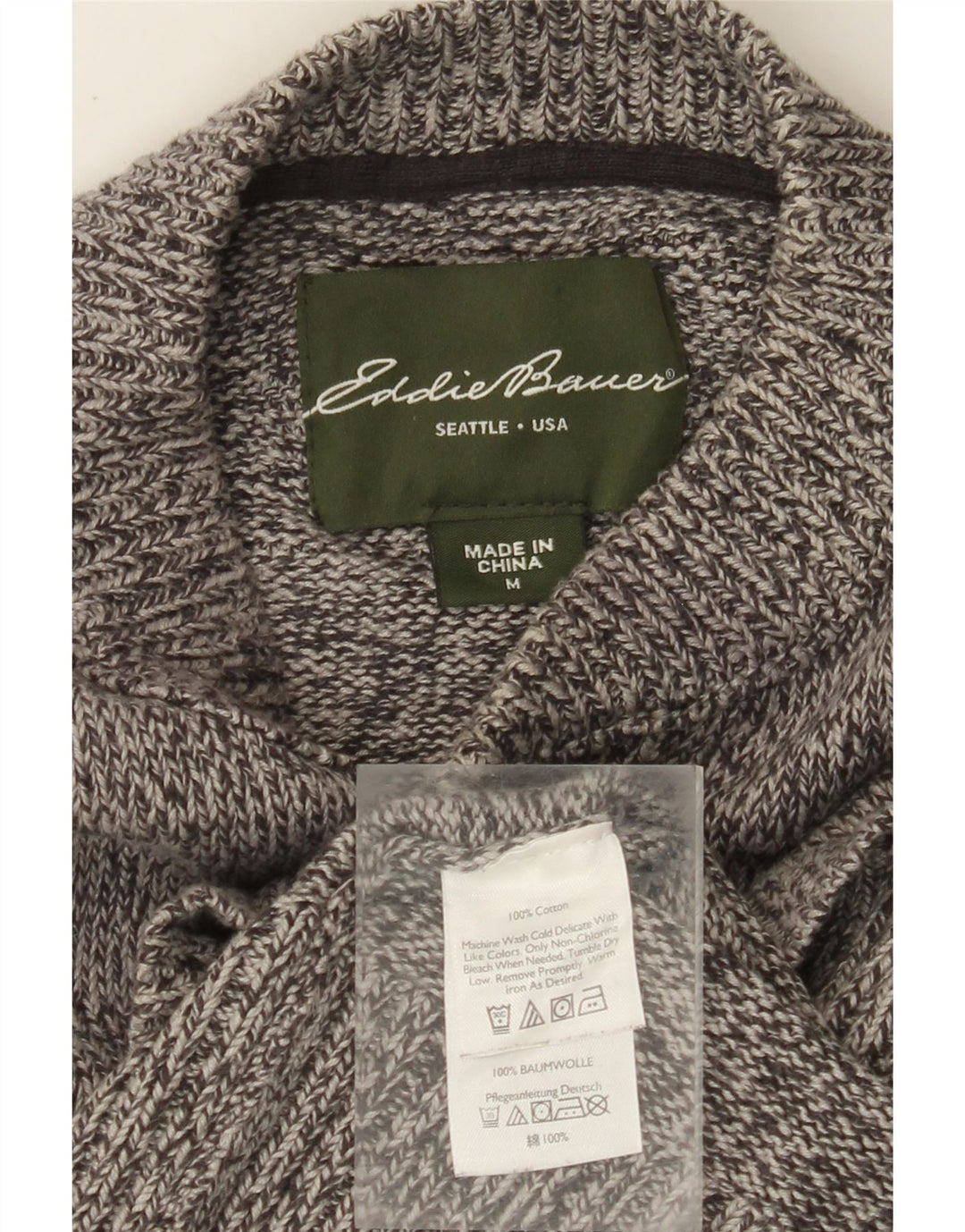 EDDIE BAUER Mens Button Neck Jumper Sweater Medium Grey Flecked Cotton