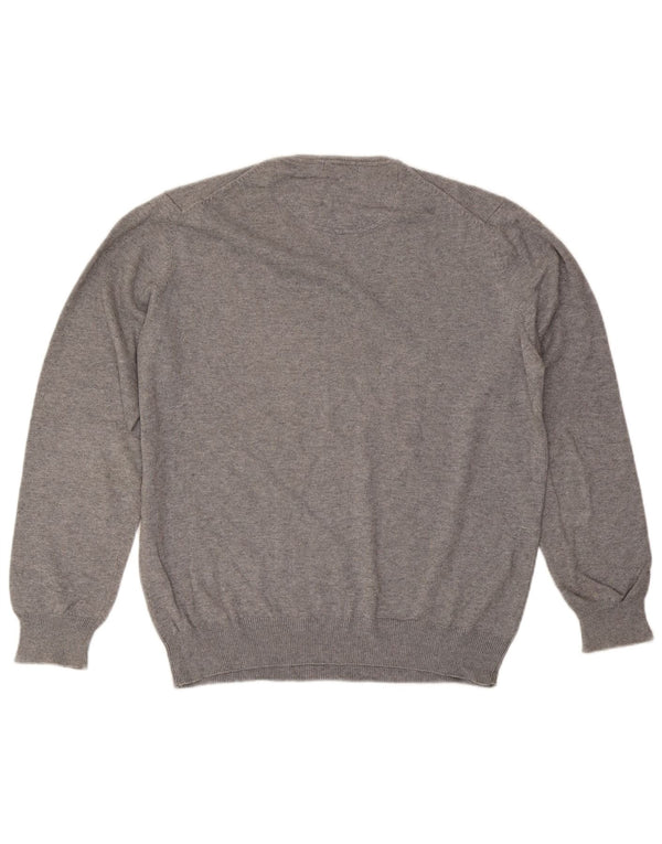 Massimo Dutti Mens V-Neck Jumper Sweater Large Grey Cotton