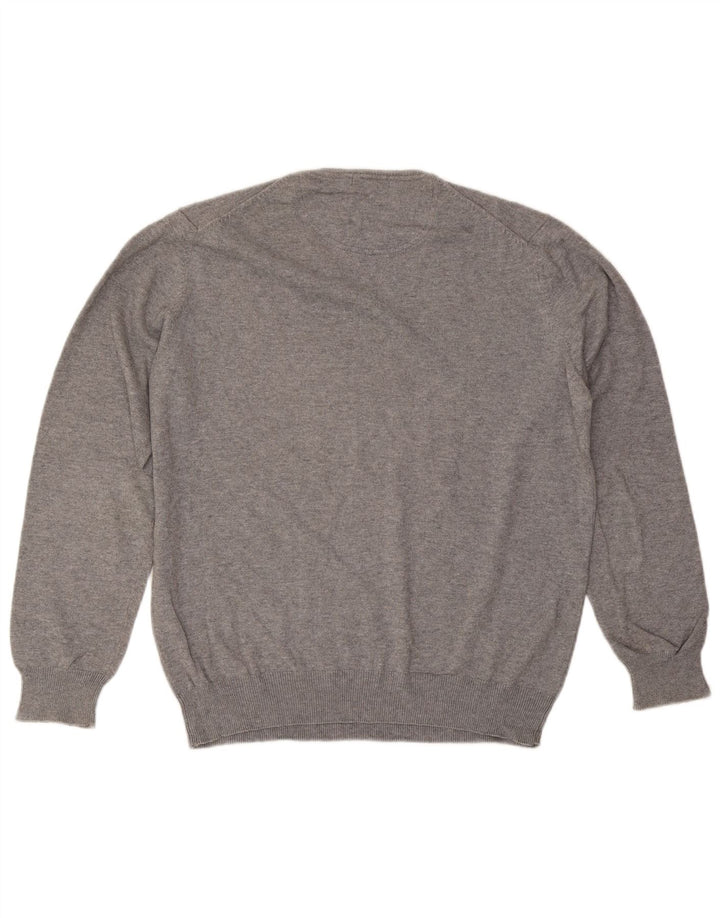Massimo Dutti Mens V-Neck Jumper Sweater Large Grey Cotton