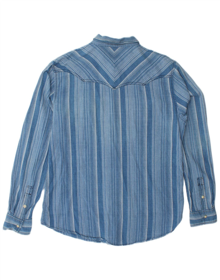 WRANGLER Mens Regular Fit Flannel Shirt Large Blue Striped Cotton