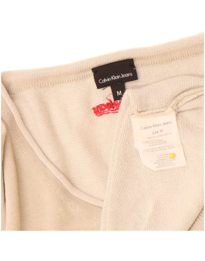 Calvin Klein Jeans Mens V-Neck Jumper Sweater Medium Beige Cotton