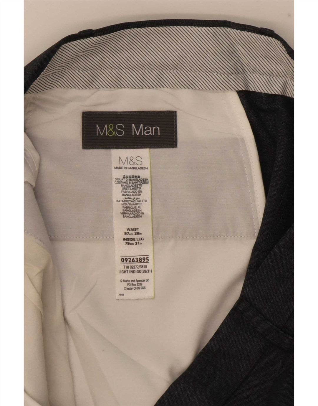 Marks & Spencer Mens Straight Suit Trousers W38 L31 Blue Polyester